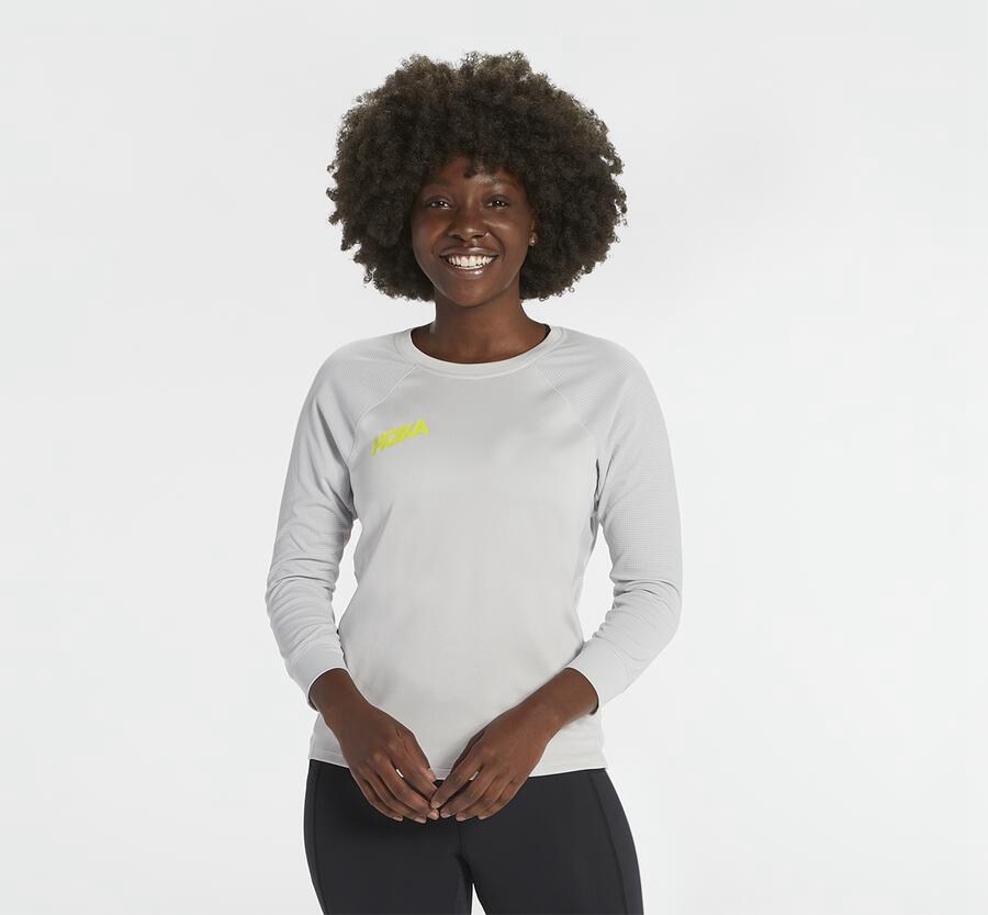 Hoka Australia One One Performance 3/4 Sleeve - Womens Tops White - WZIFA-4795